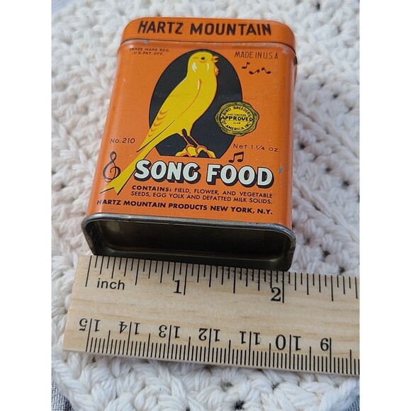 Vintage Hartz Mountain Song Food Tin Orange Canary Bird Seed Can USA - Picture 8 of 9